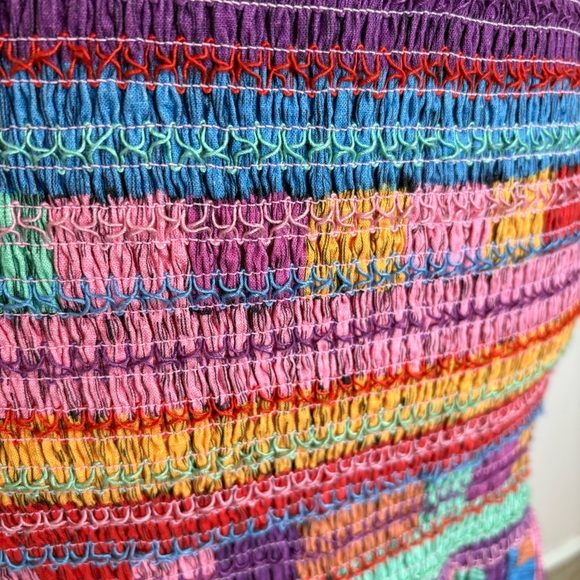 Farm Rio Anthropologie Colorful Embroidered Stripe Ruffle Mini Skirt Size Medium - Picture 5 of 10